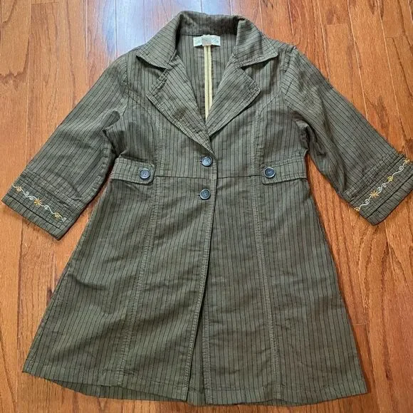 MRS PEPPER M Striped Pleated Jacket Embroidered Sleeves Vintage - Picture 1 of 15